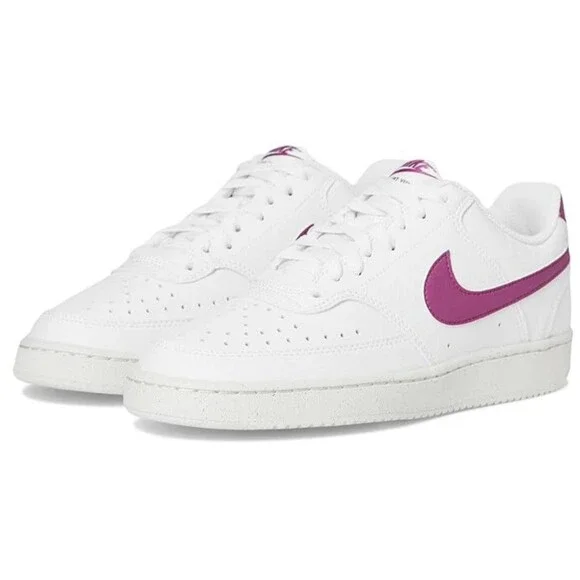 NEW Women Nike Court Vision Low Next Nature Shoes US 7.5 White W/Magenta Swoosh - Picture 2 of 16